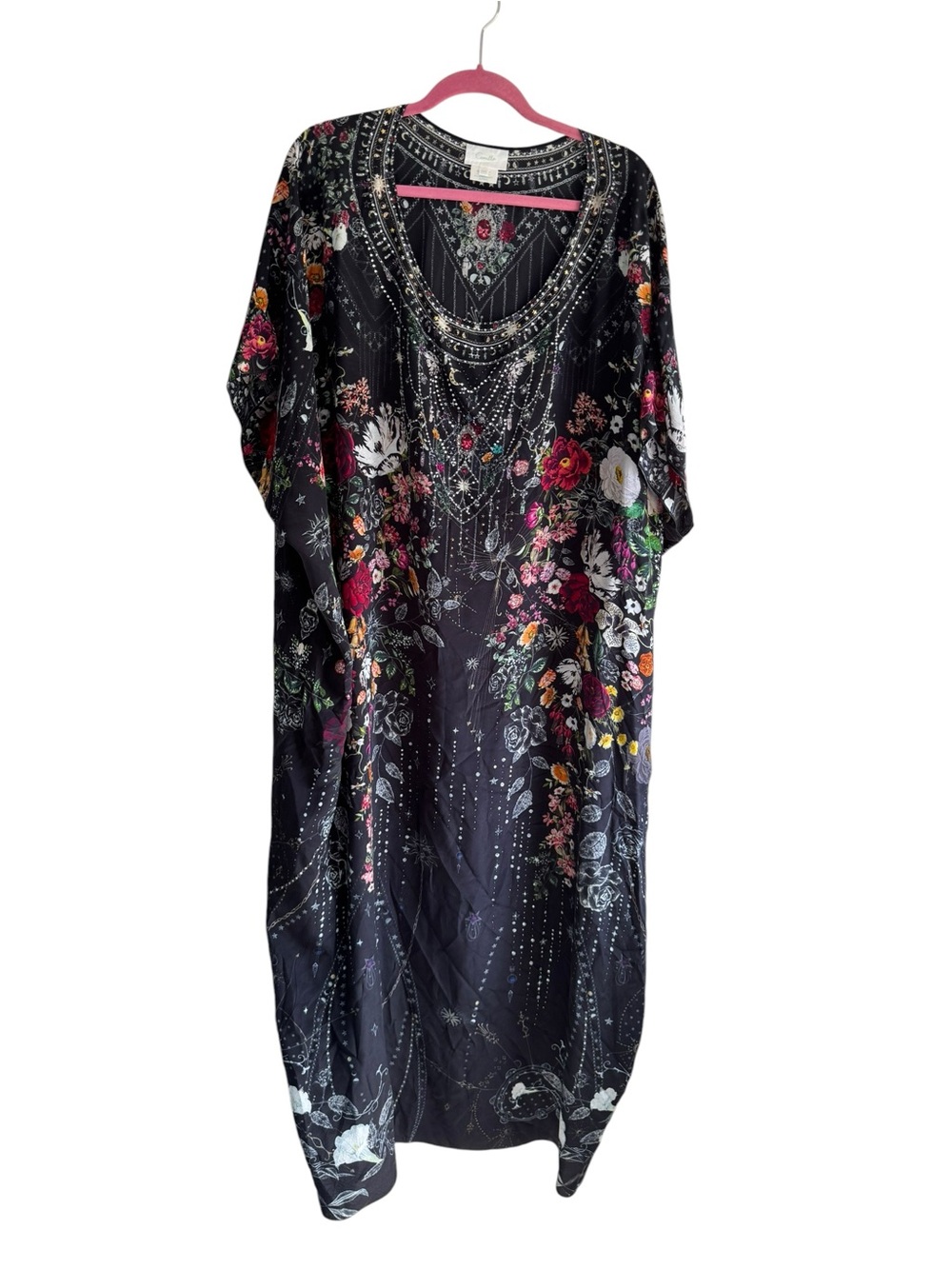 Camilla Silk Embellished Kaftan Dress Floral Embellished One‎ Size
